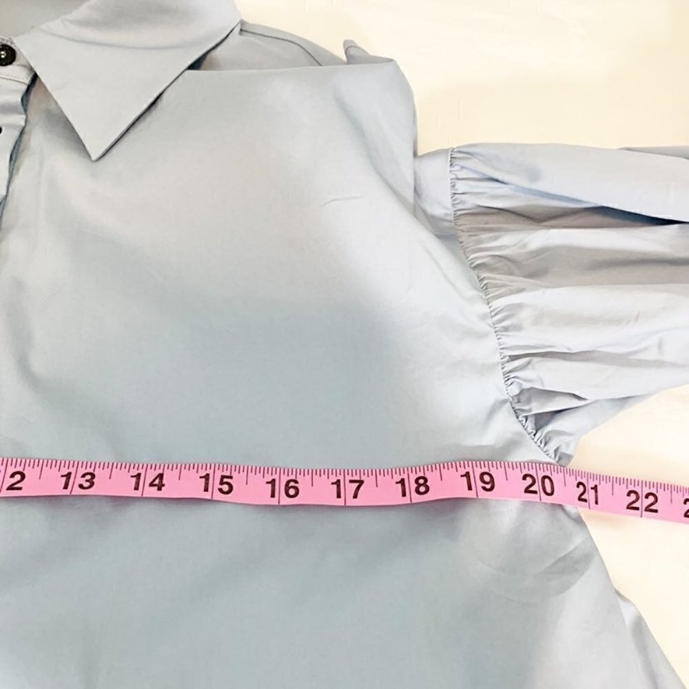 New Gentle Herd Shirt Dress Women S Light Blue Lantern Sleeve Cotton Poplin — image 7 of 8